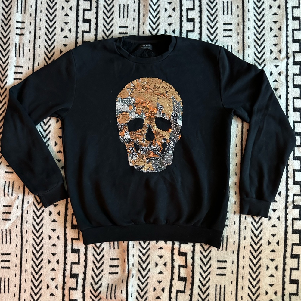 Zara Skull Army/Gold Sequence Sweater